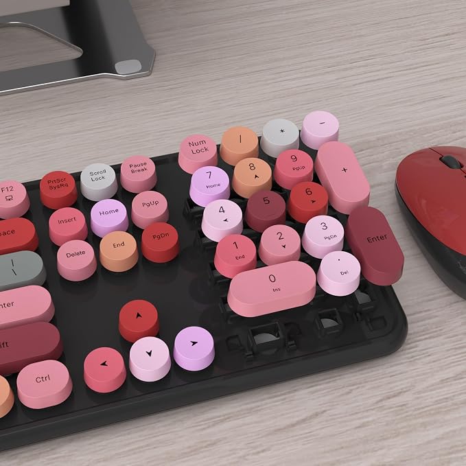 UBOTIE Colorful Wireless Keyboard and Mouse Combo (Black-Colorful) | Retro Typewriter Floating Full-Sized Keys Computer Keyboard with Optical Mouse, 2.4GHz USB Connection for Windows Mac - Image 4