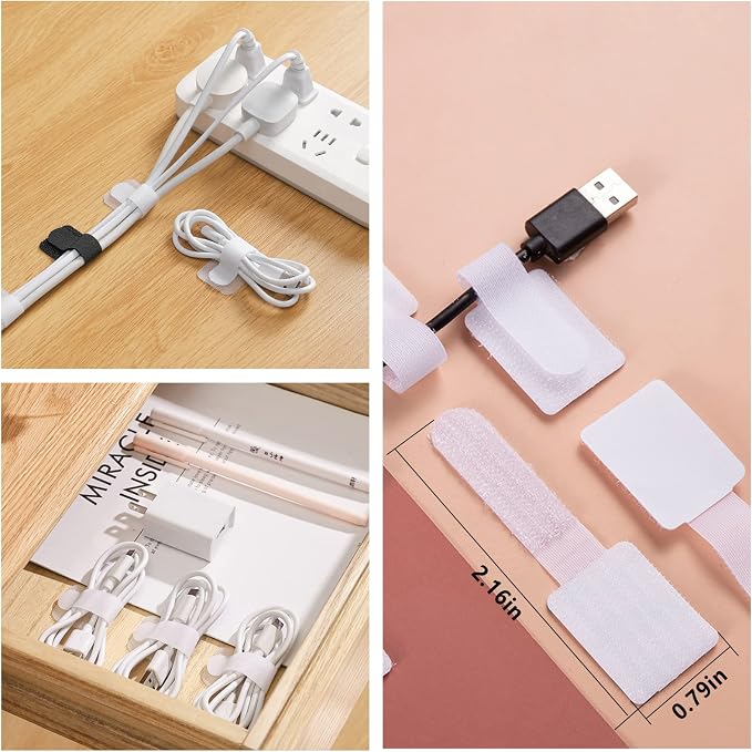 White Cable Management Organizer Kit 4 Cable Sleeve Split 311Pcs | 47Cable Clips 12Cord Clips Holder,22 Cable Ties, 20 adhesive Wall cable Tie, 200Fasten Cable Ties for TV Electronics - Image 5