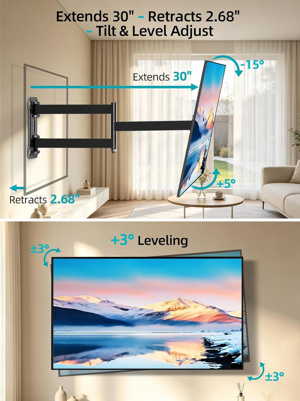 Corner TV Wall Mount Long Arm TV Wall Mount for 43-80 Inch TVs - Image 4