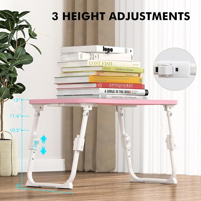 Lap Desk for Bed Adjustable Height, Foldable Bed Table with Storage Drawer, Tablet Slot & Cup Holder, Portable Laptop Stand for Bed & Sofa, Bed Desk for Adults & Kids, Pink - Image 2
