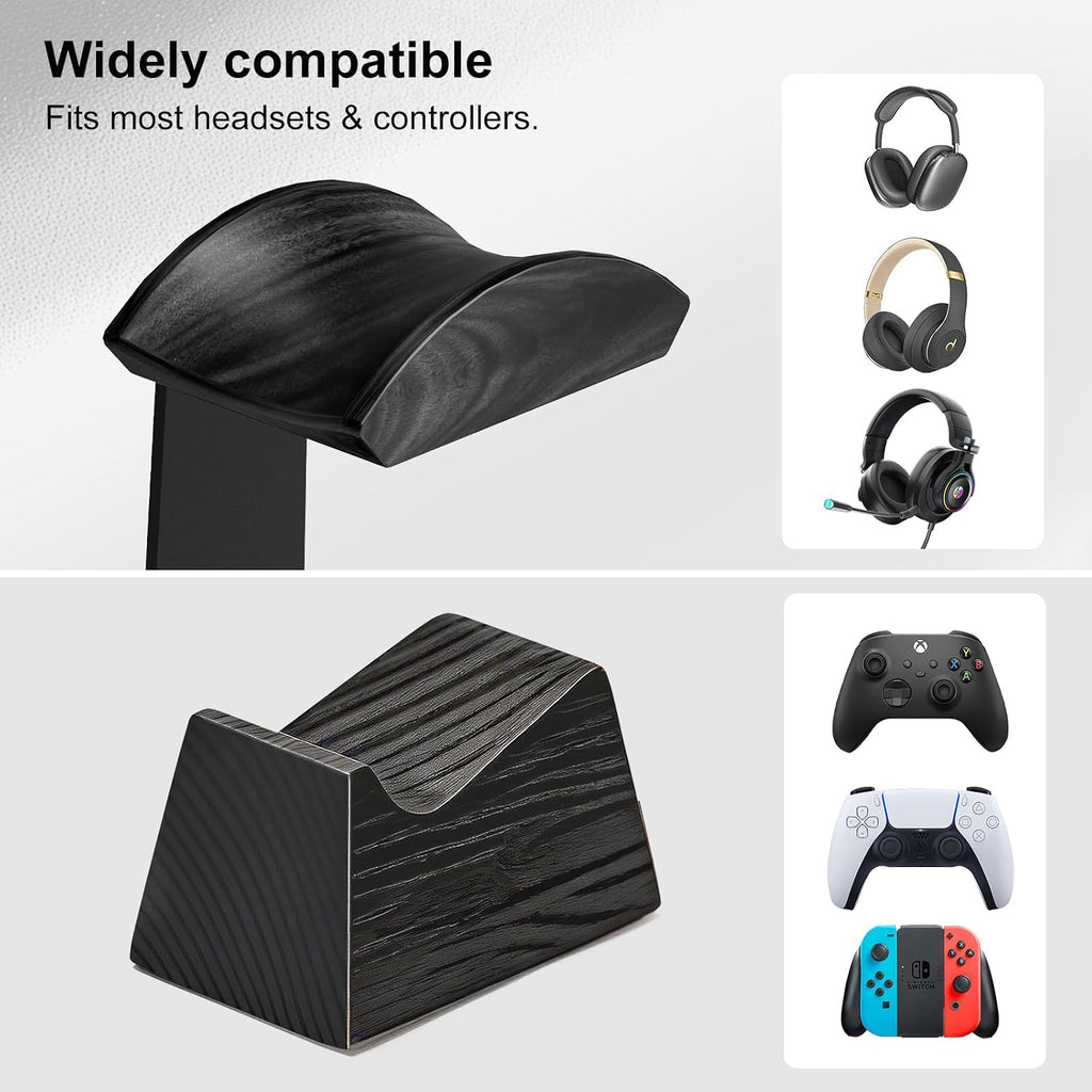 UPERGO Solid Wood Headphone Stand with Controller Holder for Desk - Image 4