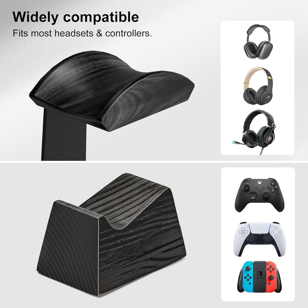 UPERGO Solid Wood Headphone Stand with Controller Holder for Desk - Image 4