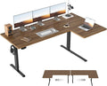 Agilestic 63 * 35 Inch Reversible L Shaped Electric Standing Desk, Walnut | Reversible left-right installation, L-shape Workspace, Sturdy Steel Frame, Memory Presets, Hooks, 176 lbs, Easy Assembly by Agilestic