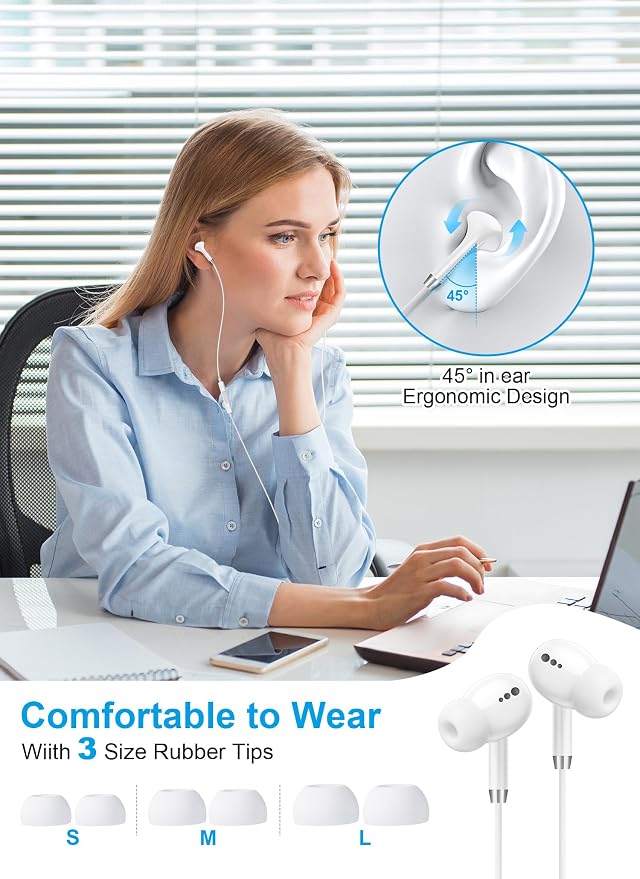 USB C Headphones for iPhone 17 16 15, Wired Earbuds C Type Earphones Wired | Nosie Cancelling, Microphone & Volume Control for Apple Headphones with Tips, Earphones for Galaxy S26 S25 S24, Pixel 10a 9a - Image 3