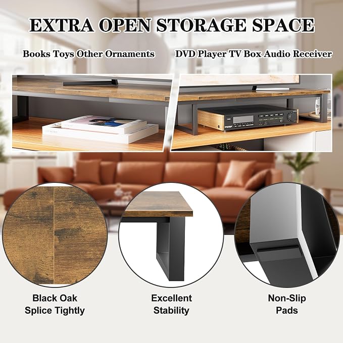 aboxoo 59" Large TV Riser Stand for 32-75 Inch TV, TV Shelf with Steel Legs | Brown TV Riser Stand with Storage, Tabletop TV Riser for Home Living Room, Study Office, Fit TV, Monitor, Laptop - Image 4