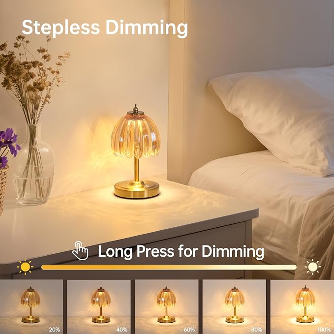 Shenmoyl Set of 2 Tulip Table Lamp with 5200mAh Battery & Touch Control, Cordless Small Table Lamp with 3 Colors, Rechargeable Battery Operated Table Lamps for Nightstand, Bedroom (Amber Tulip) - Image 3