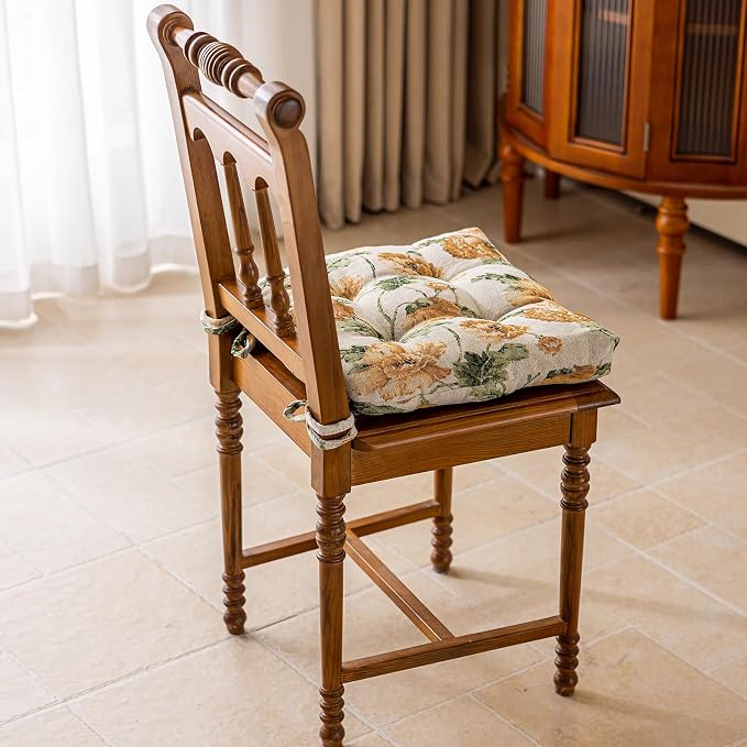 vctops Farmhouse Floral Print Chair Cushions with Ties U-Shaped Soft Comfortable Chair Pads Non Slip Seat Cushions for Indoor Dining Room and Kitchen Chairs (Flower D,16"x16") - Image 3