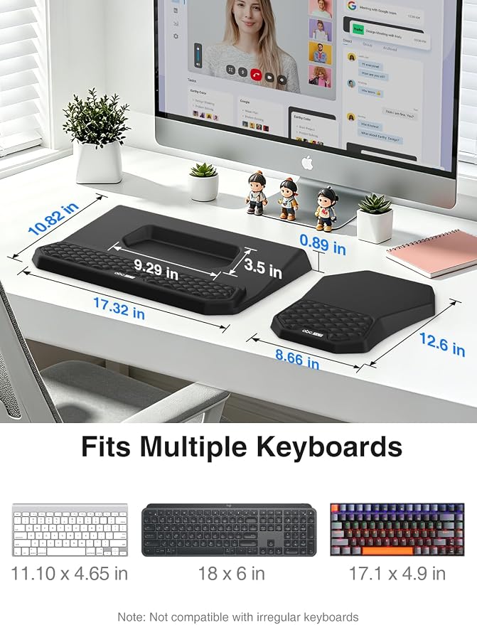 Ergonomic Wrist Rest with Keyboard Stand and Mouse Pad for Easy Typing | Keyboard Holder with Storage Slot, Mousepad for Carpal Tunnel Pain Relief with Massage Bulge and Slow Rebound Memory Foam - Image 5