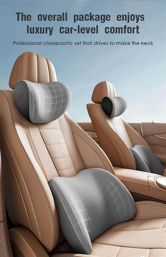 Car Headrest & Lumbar Support Cushion Ergonomic Car Seat Neck Back Rest Pillows Orthopedic Memory Foam Head Rest and Lower Lumbar Support Pillow Set Backrest Driving Seat Office Chair Support (Blue) - Image 2