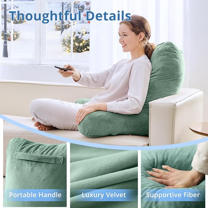 Sasttie Reading Pillow for Bed, Back Pillow for Sitting Up, Sage | 25" Backrest Support Cushion for Couch, Sofa, and Floor, Dorm Essentials, OEKO-TEX, Adjustable Down Alternative Fill - Image 4