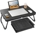 BUYIFY 23.4" Foldable Lap Desk Bed Table with Cup Holder Tray Black | Portable Folds Flat for Easy Storage, No Assembly Laptop Bed Desk, Sturdy and Lightweight, Patent Design by BUYIFY