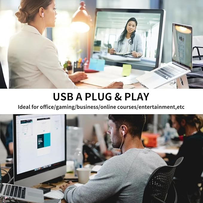 USB Earbuds for PC,Headphones with Microphone for Computer,Pink | Wired USB Headset with Mic Audio Control,Noise Isolating Stereo Laptop Earphones for Dell/HP/Surface PC Office Zoom Working - Image 4