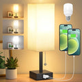 Small Bedside Table Lamp for Bedroom - Desk Lamp For Nightstand, USB C+A | Pull Chain Lamp, 3 Color Modes(3000K/4000K/5000K), E26 LED Bulb Included, Square Beige Fabric Lampshade, for Read, Work, Dorm by Aooshine