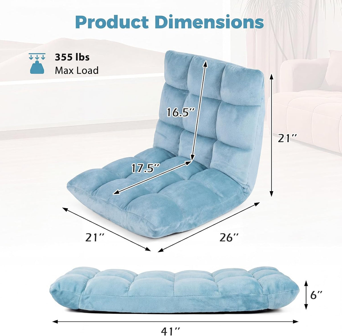 Memory Foam Floor Chair with 14-Poistion Adjustable Back Support - Image 2