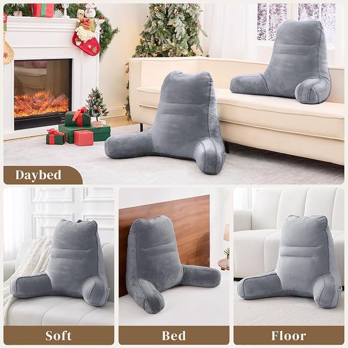 Sasttie Reading Pillow for Bed, Back Pillow for Sitting Up, Dark Grey | 23" Backrest Support Cushion for Couch, Sofa, and Floor, Dorm Essentials, OEKO-TEX, Adjustable Down Alternative Fill - Image 7