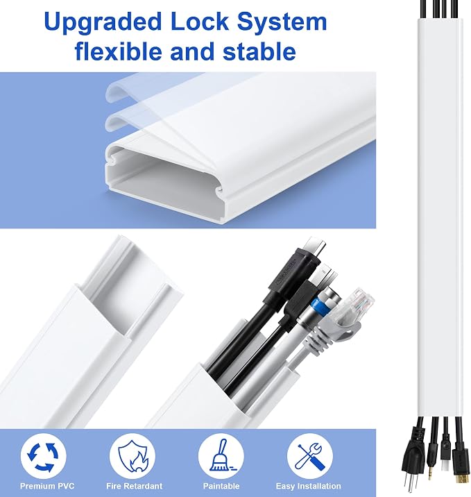 ZhiYo TV Cord Hider for Wall Mounted TV 34in(2X L17in), Large Cord Cover Wall, PVC Cable Management Raceway Kit, Wire Hider for Wall, Beige Wire Concealer, W2in x H0.7in - Image 6