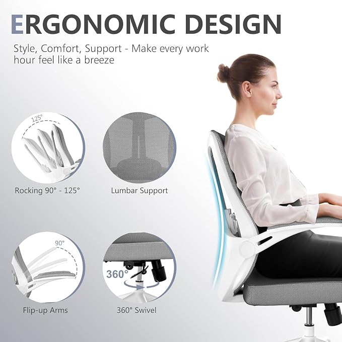 Ergonomic Office Desk Chair High Back Mesh Computer Chair Adjustable Chair | 360° Swivel Adjustable Lumbar Support & Flip-Up Armrests capacity 300 lbs capacity - Image 3