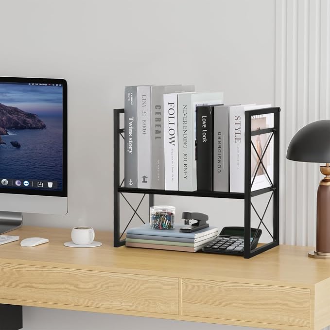 YINMIT Desktop Shelf Organizer, 2 Tier Office Shelves, Wood Desk Organizer Storage Rack and Freestanding Display Shelf for Office, Dormitory, Home(Black) - Image 8