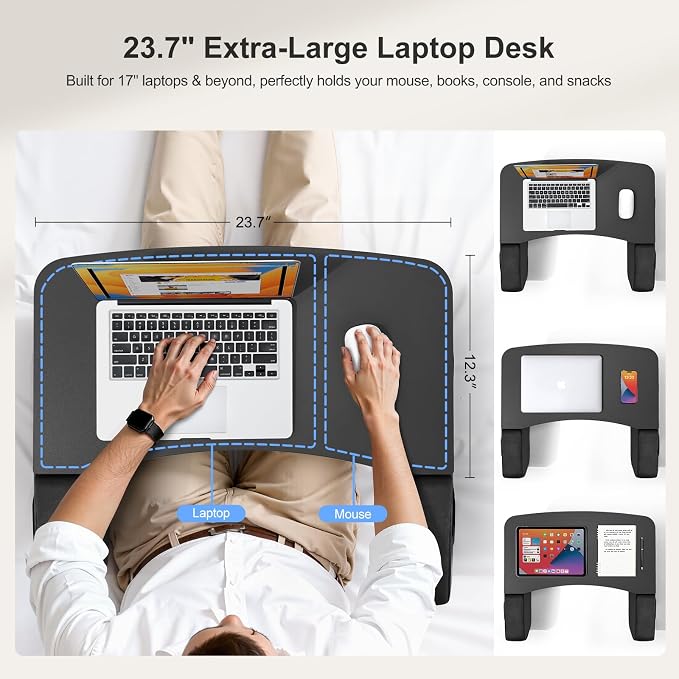 OPTIXCELL Lap Desk with Arm Rest, Ergonomic 17" Laptop Desk for Bed & Couch | Ergonomic EPP Memory Foam Armrests, Sturdy 44lbs Capacity, Wobble-Free, for Reading, Writing, Gaming, Eating, Working - Image 4