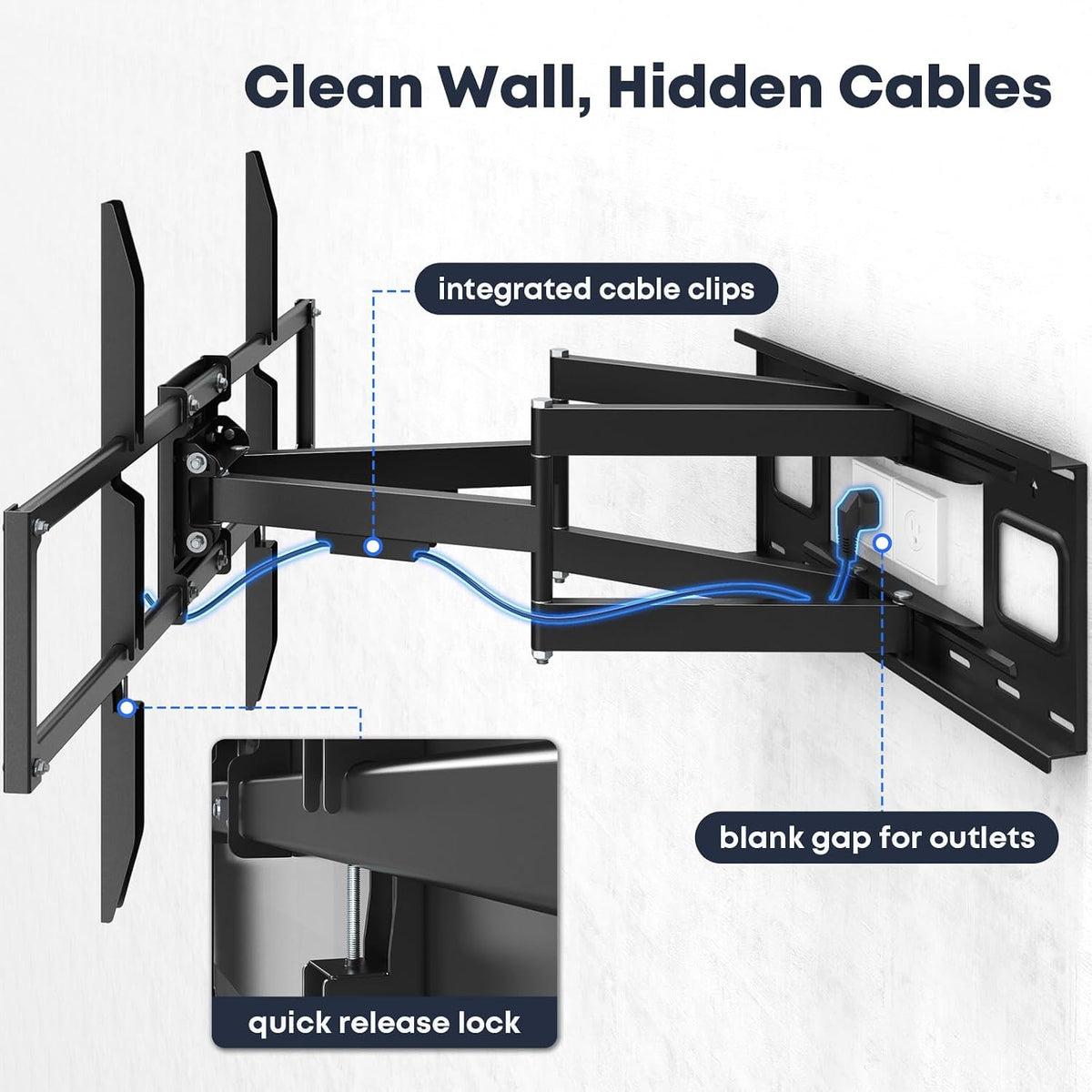 60-120" Heavy Duty Full Motion TV Wall Mount, Holds 264 lbs - Image 7