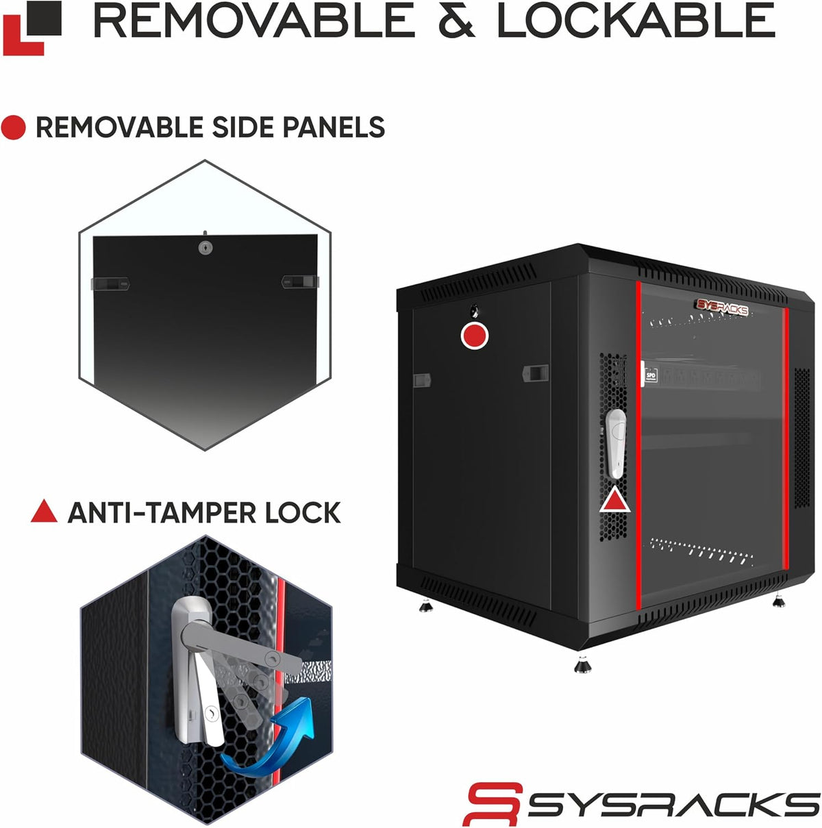 9U Wall Mount Server Rack Cabinet 24” Deep, 19” Network & AV Enclosure for Home Lab with Fan, PDU, 1 Shelf, Locking Glass Door - Image 5