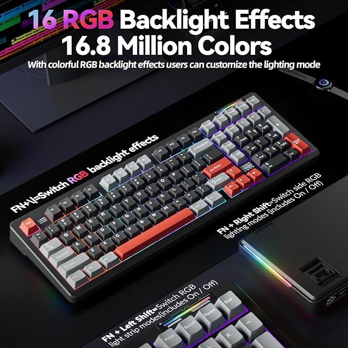 LINGBAO K98 Wireless Mechanical Gaming Keyboard, Tri-Mode Gasket Hot Swap | Linear Switches Creamy Keyboard with Number Pad,96% Layout RGB Backlit Mechanical Keyboard for PC Laptop, Custom Software - Image 7