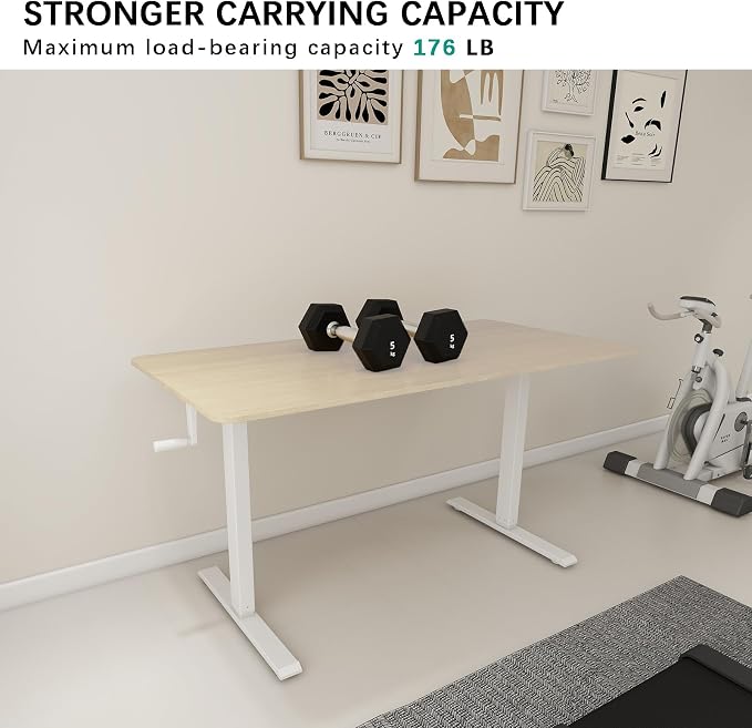 Whole Piece Manual Standing Desk Adjustable Height with Lockable Casters- Hand Crank Stand up Desk with Wheels, Mobile Sit to Stand Workstation with Handle - Image 7