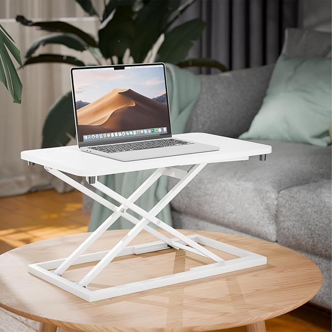 Standing Desk Converter Height Adjustable, Sit to Stand up Desk Riser Computer Workstation use in Laptop and Single Monitor Ergonomic Desktop Workstation for Home Office - White - Image 2