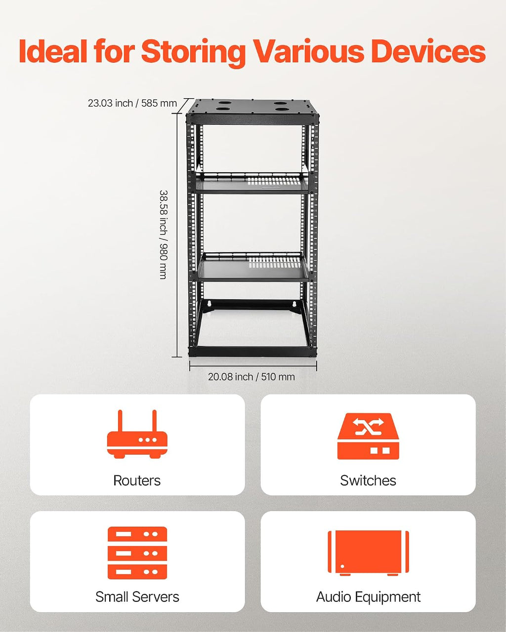 VEVOR 20U Open Frame Network Rack Server Rack, Wall Mounted or Floor Stand - Image 4