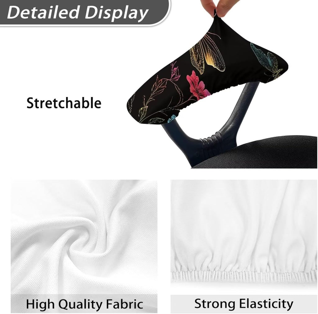 Butterfly Flower Print Office Chair Arm Covers, 2 Pack Dust-Proof Chair Arm Rest Covers Washable, Comfort Elastic Office Chair Armrest Slipcovers for Rotating Chairs - Image 5