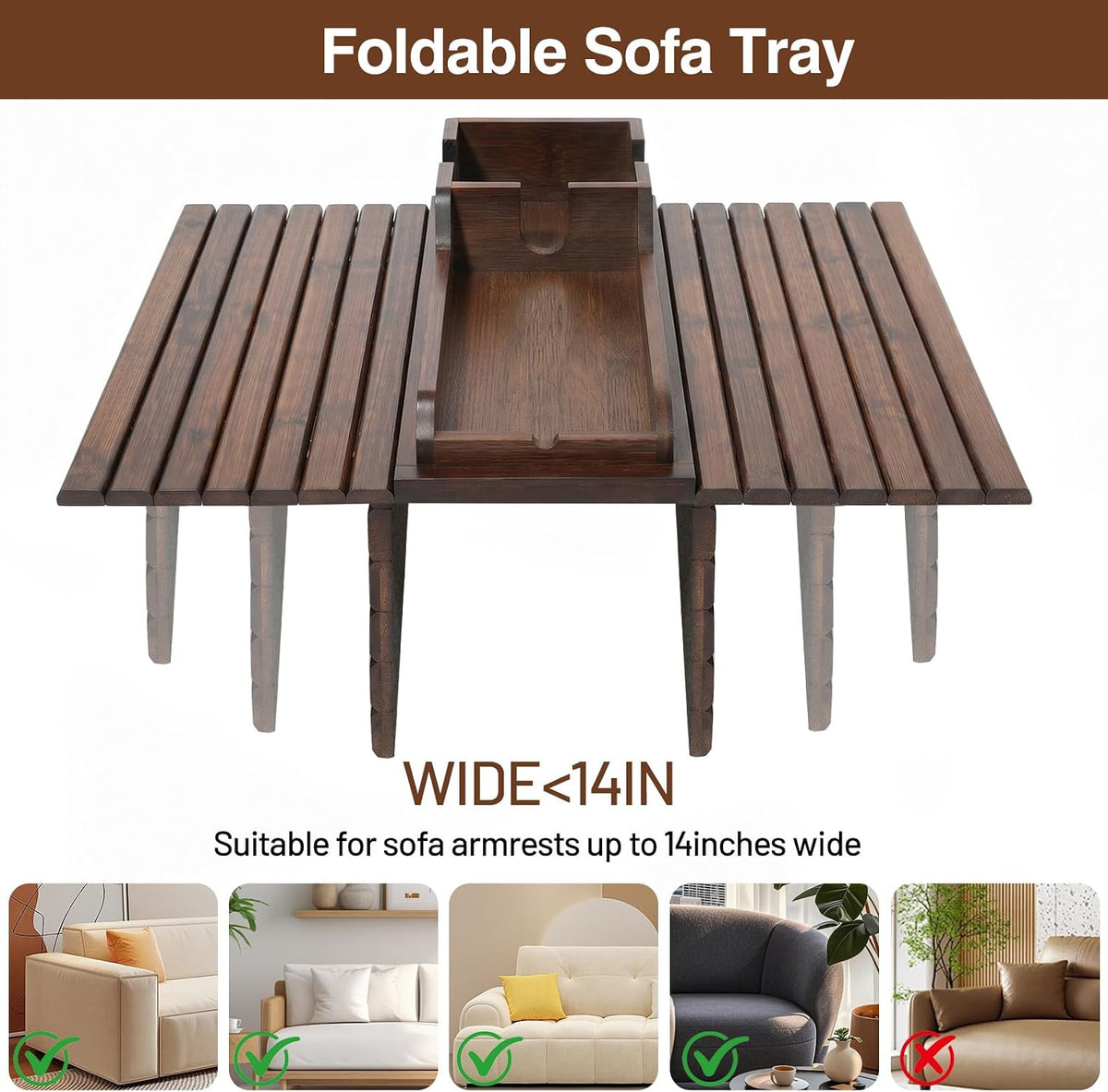 Couch Arm Tray, 2-in-1 Split Design Sofa Armrest Tray for Couch - Image 5