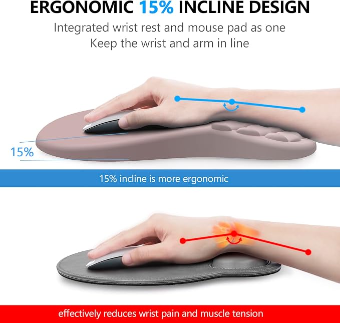 Ergonomic Mouse Pad Wrist Support, 2 in 1 Keyboard Wrist Rest Set | Memory Foam, 15° Ergonomic Slope, Massage Bead Design, Non-Slip PU Base, Lycra Fabric, for Office & Gaming, Gradient Pink - Image 2