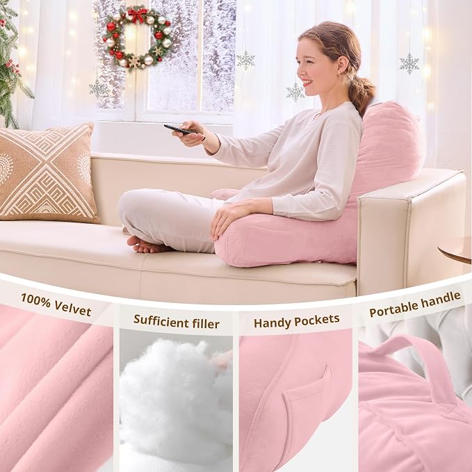Sasttie Reading Pillow for Bed, Back Pillow for Sitting Up, Pink | 21" Backrest Support Cushion for Couch, Sofa, and Floor, Dorm Essentials, OEKO-TEX, Adjustable Down Alternative Fill - Image 5