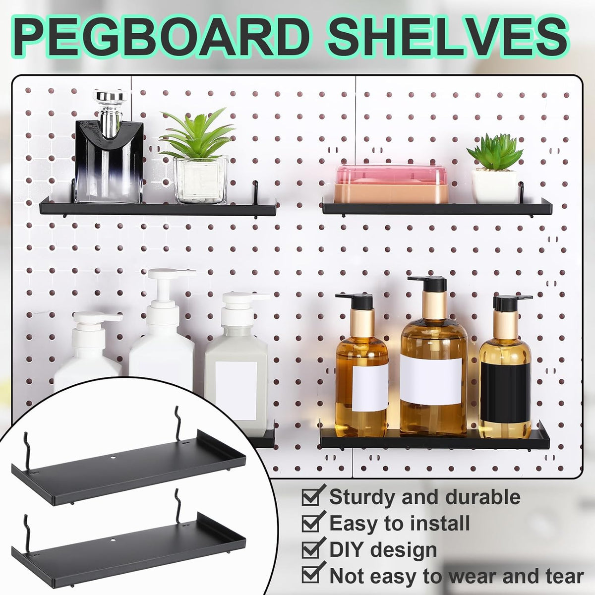Lineshading 4 Pcs Pegboard Shelves, Black, 10 x 4 Inch - Image 4