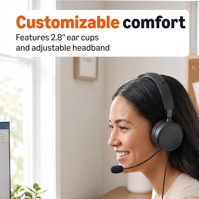 Amazon Basics On Ear Wired Computer Headset with Adjustable Microphone, 3.5mm Port or in-Line Control with USB-A Port, Foldable, Clear Sound, Small/Medium Size, Black - Image 5
