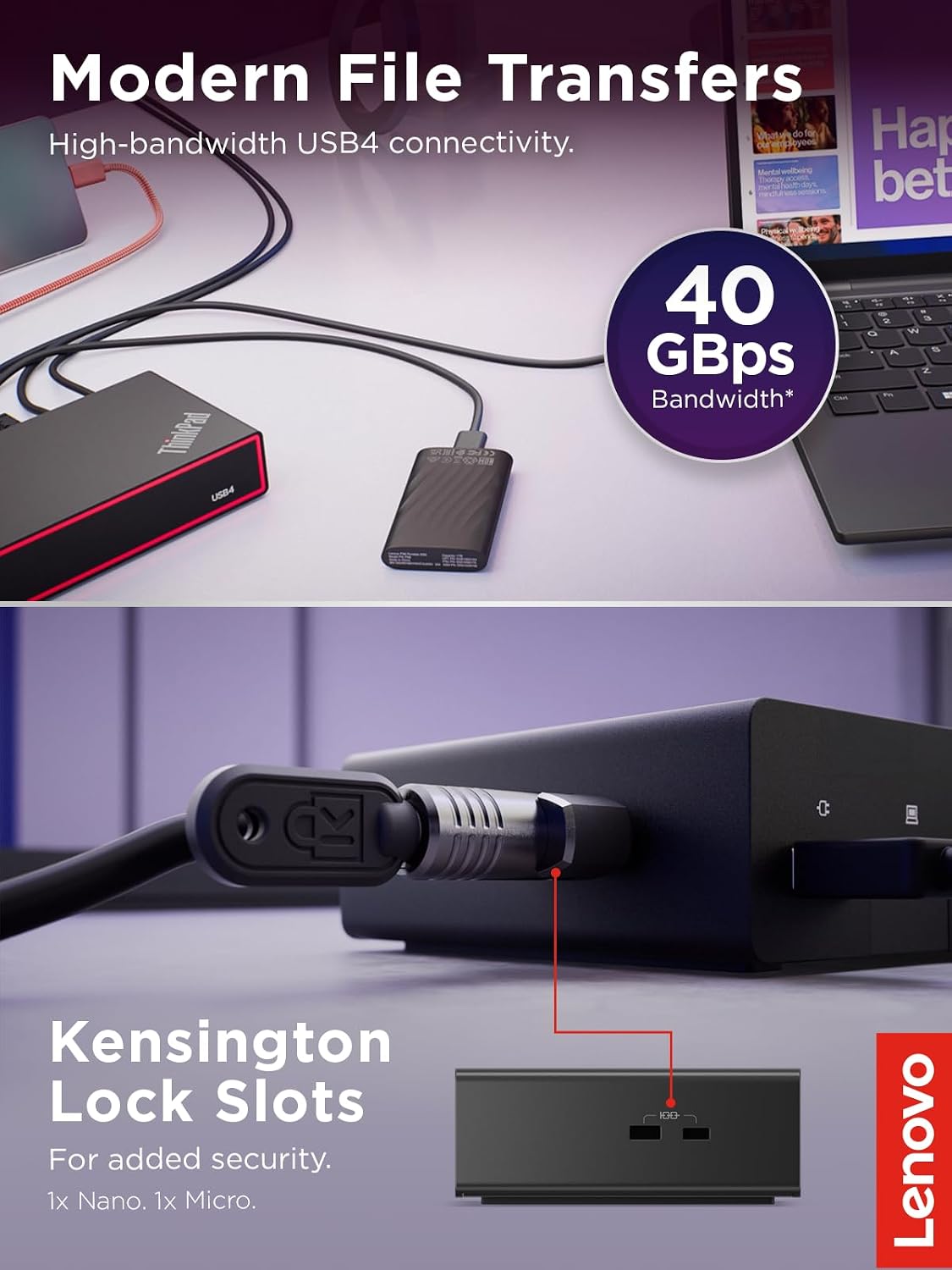 Lenovo ThinkPad USB4 Dock 5000, 40Gbps Bandwidth, Universal Compatibility, 65W Charging, Multiple Display Support, Black - Image 4