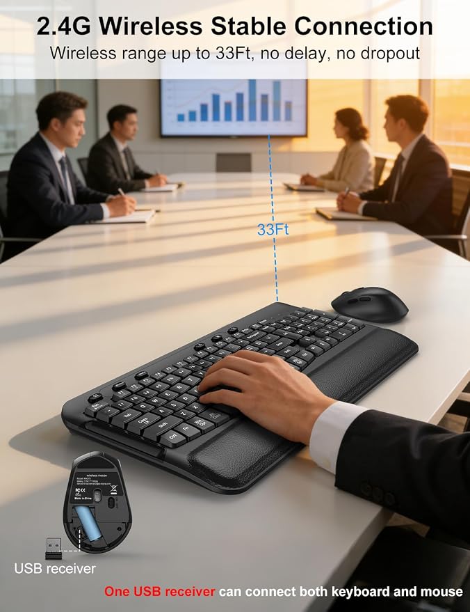 Wireless Keyboard and Mouse Combo, EDJO 2.4G Full-Sized Ergonomic Computer Keyboard with Wrist Rest and 3 Level DPI Adjustable Wireless Mouse for Windows, Mac OS Desktop/Laptop/PC, Carbon Black - Image 8