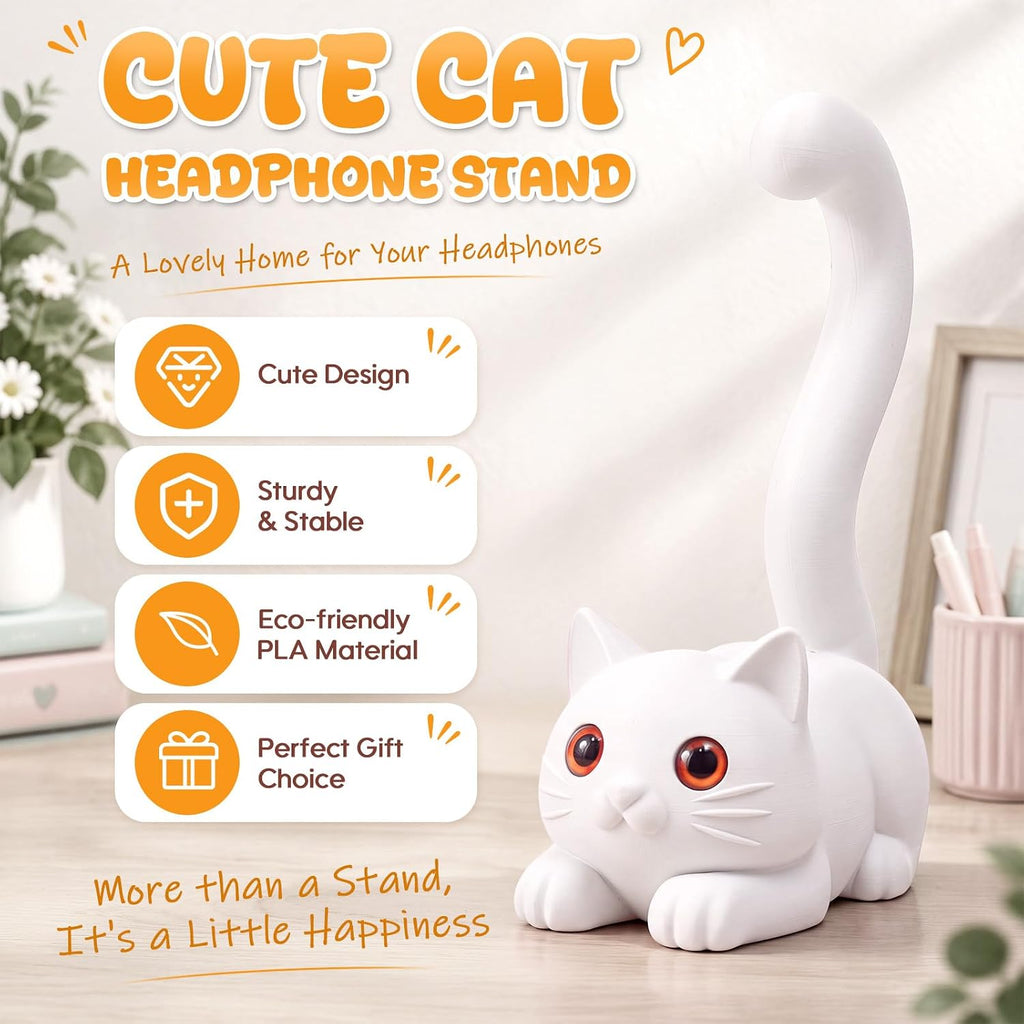 Yalikop 3D Printed Cat Headphone Stand Desktop Headset Holder 9.84''H,White - Image 6
