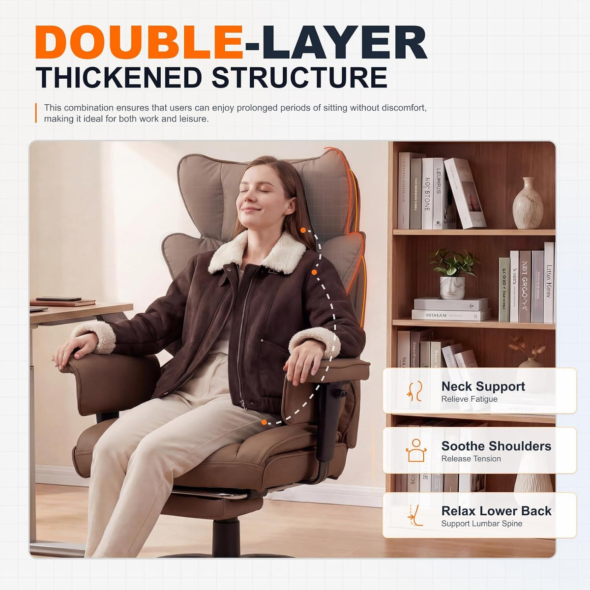 Dowinx Big and Tall Office Chair with Pocket Spring Cushion,High Back Computer Gaming Chairs with Adjustable Armrests,Executive Desk Chairs with Lumbar Support and Footrest,PU-Brown - Image 4