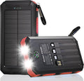 Solar Charger Power Bank 20,000mAh, Portable Charger, 4 Cables 3 Ports Fast Charging External Battery Pack with USB C for Cell Phones, Solar Panel Charger with Dual Flashlight for Camping Red by Durecopow
