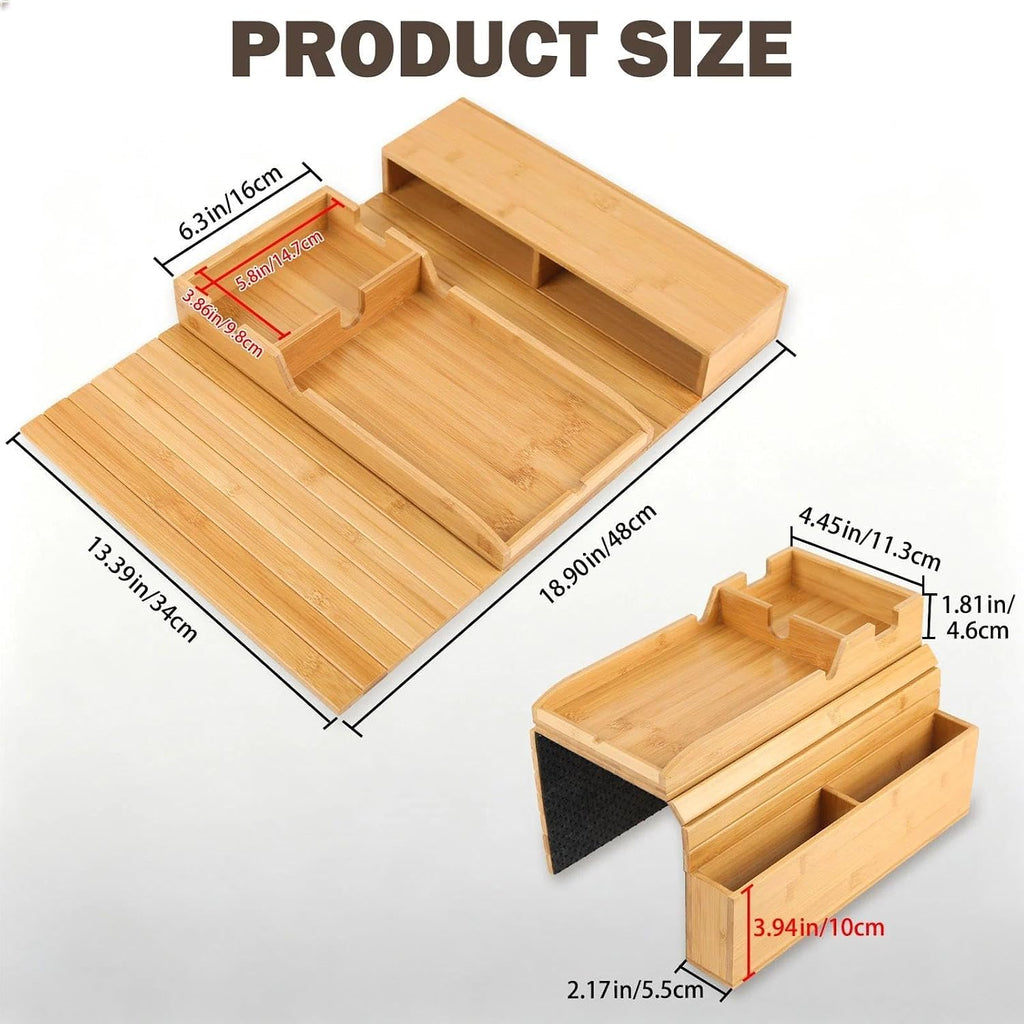 Magnetic Bamboo Couch Arm Tray with Cup Holder, Fits 6.3"+ Sofa Arms - Image 2