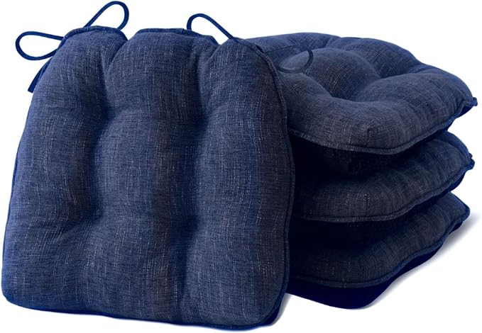 IPYNBAP Chair Cushions for Dining Chairs Set of 4, Kitchen Chair Cushions, Chair Pads with Ties and Non Slip Backing, Tufted Memory Foam Seat Cushion 4 Pack, 18" x 18" x 4", Navy Blue by IPYNBAP