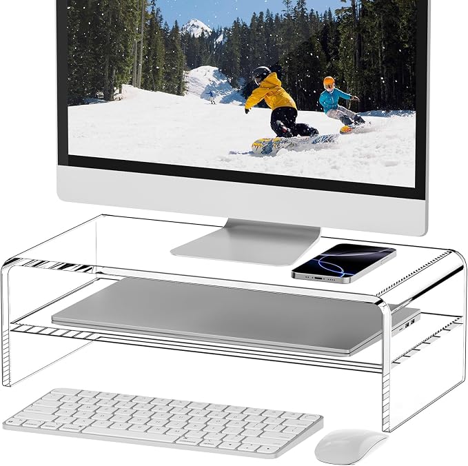 Egchi Clear Acrylic Monitor Stand Riser 2 Tier, 5.12 Inches High Clear Computer Desk Organizer Shelf for Multi Media PC Storage Laptop | Clear, Desk Shelf, for Multi Media PC Storage, Laptop Stand - Image 8