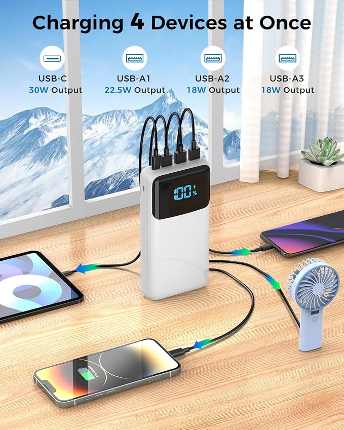 Portable Charger Power Bank 50000mAh, USB-C PD 30W Fast Charging, High Capacity External Battery Pack for Camping, Portable Phone Charger for iPhone 17/16/15/14/13/12/11 Samsung Android (White) - Image 3