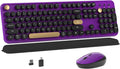 Colorful MPTOG Wireless Computer Keyboard and Mouse Combo (Black-Purple) | Retro Round Typewriter Keycaps, Power Switch, Ergonomic Design, 2.4GHz Wireless for Windows, Mac, PC by MPTOG