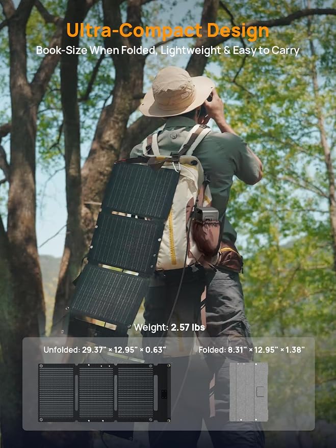 AFERIY 30W Portable Solar Panel Chargers QC3.0 18W USB-A USB-C Output Foldable Small Power Emergency ETFE Panels IP67 Waterproof Camping Backpacking Hiking for Cell Phone Power Banks Flashlight - Image 2