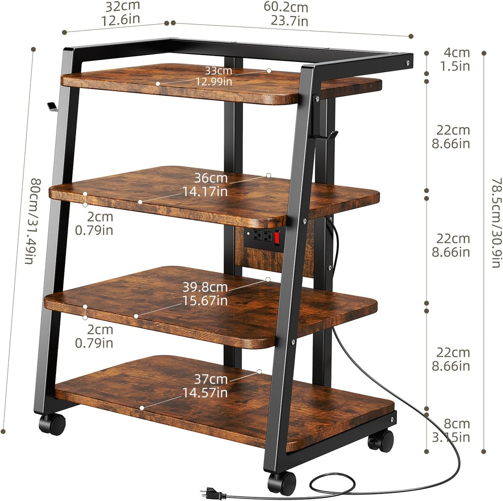Mobile AV Media Stand with Outlets and 4 Rolling Caster Wheels - Image 2