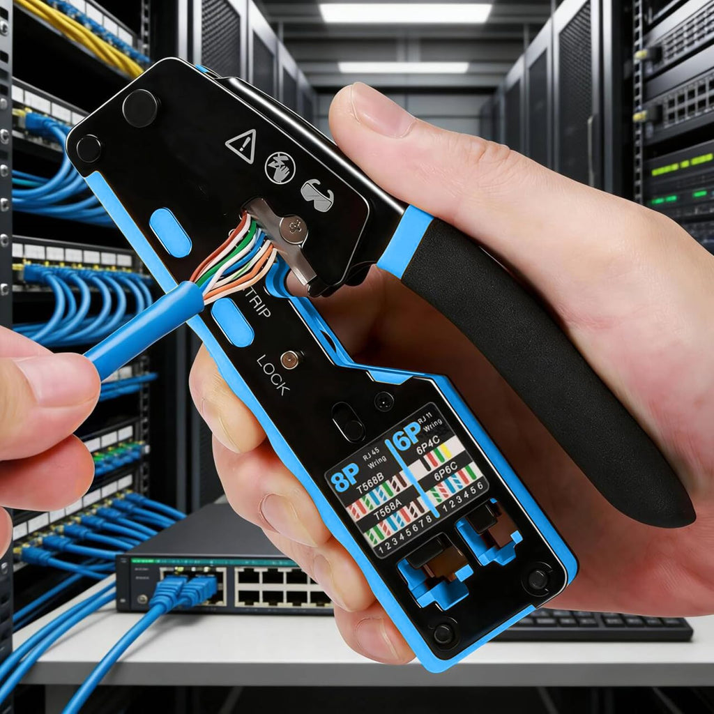 Cat6 Cat5 Crimping Tool, Pass Through RJ45 Ethernet Crimping Tool Cat6 Cat5 for Pass Through Connectors - Image 2