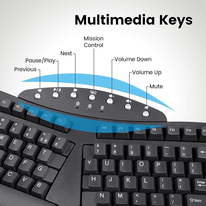 Perixx Periboard-612B Wireless Ergonomic Split Keyboard with Dual Mode 2.4G and Bluetooth Feature, Compatible with Windows 11 and Mac OS X System, Black, US English Layout - Image 7