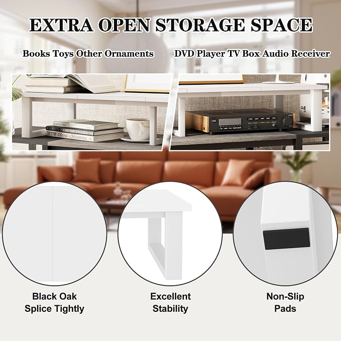 aboxoo 45" TV Riser for 32-60 inch TV, TV Shelf with Steel Legs | White TV Riser Stand with Storage, Tabletop TV Riser for Home Living Room, Study Office, Fit TV, Monitor, Laptop - Image 4